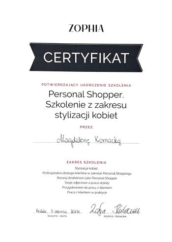 Certyfikat Kurs PERSONAL SHOPPER